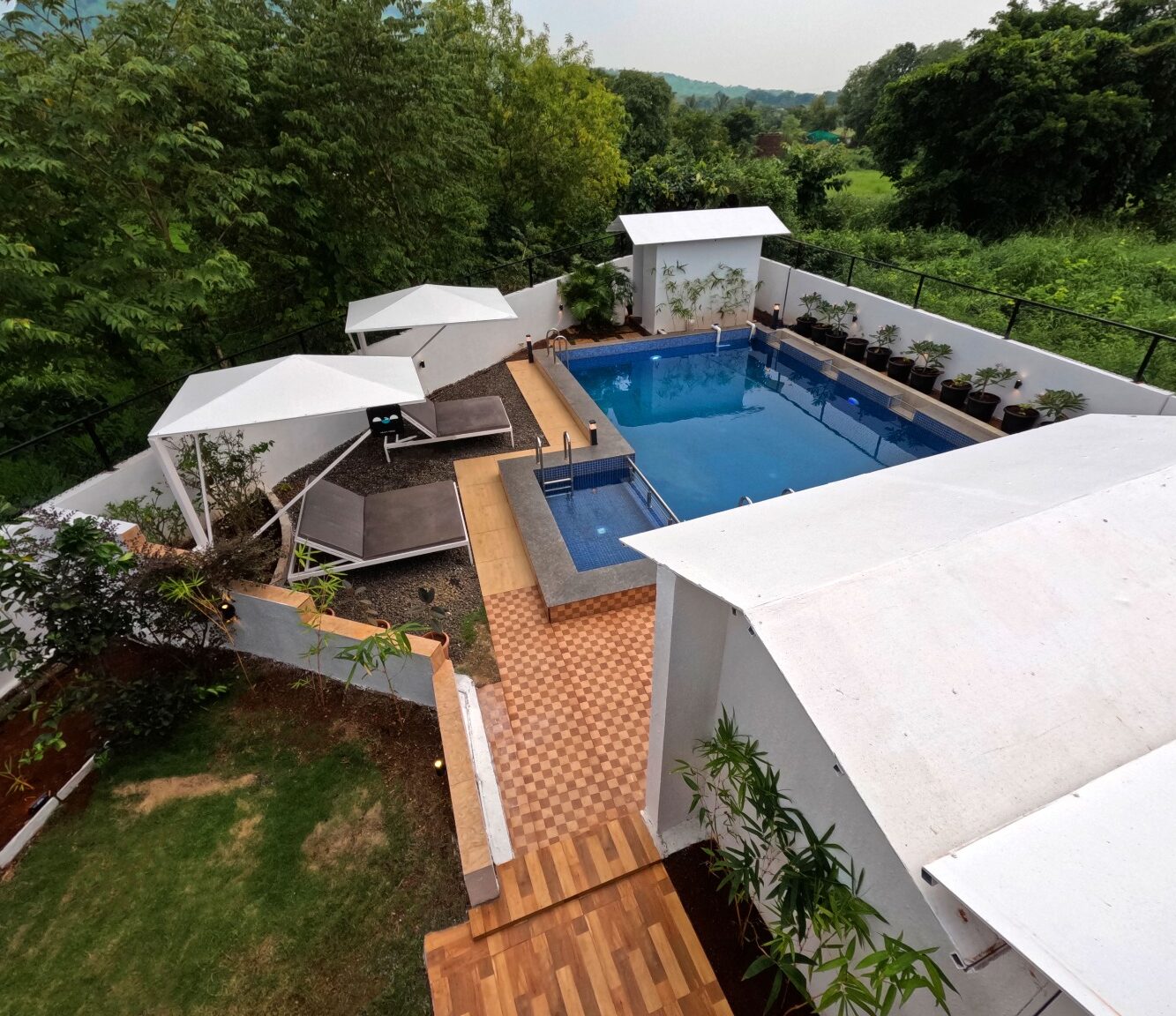 villa in alibaug near the beach: alibaug beach escape swimming pool view