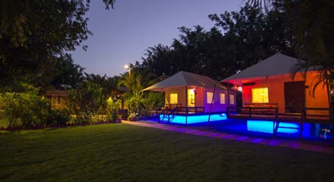 Farm stay in Panchgani- property view with lights on