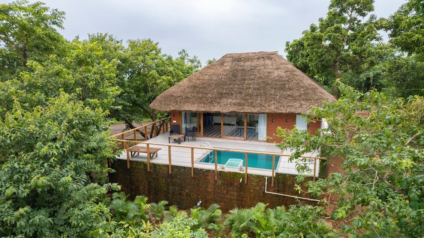 Exterior of the Mountain View Hideaway in Tala, one of the best riverfront resorts near Mumbai