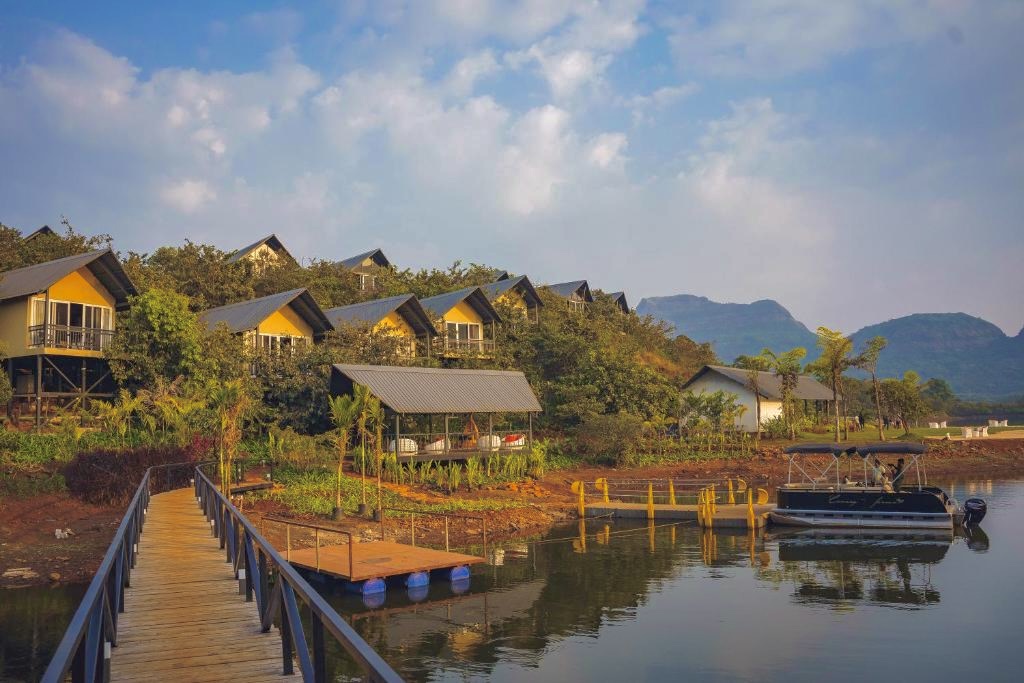 Exterior view of the Lonavala Lake Escape, one of the best riverfront resorts near Mumbai