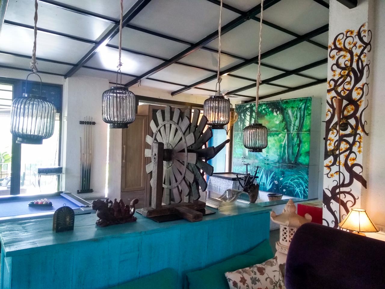 Unique interiors at the Boutique Farm Stay in Karjat.