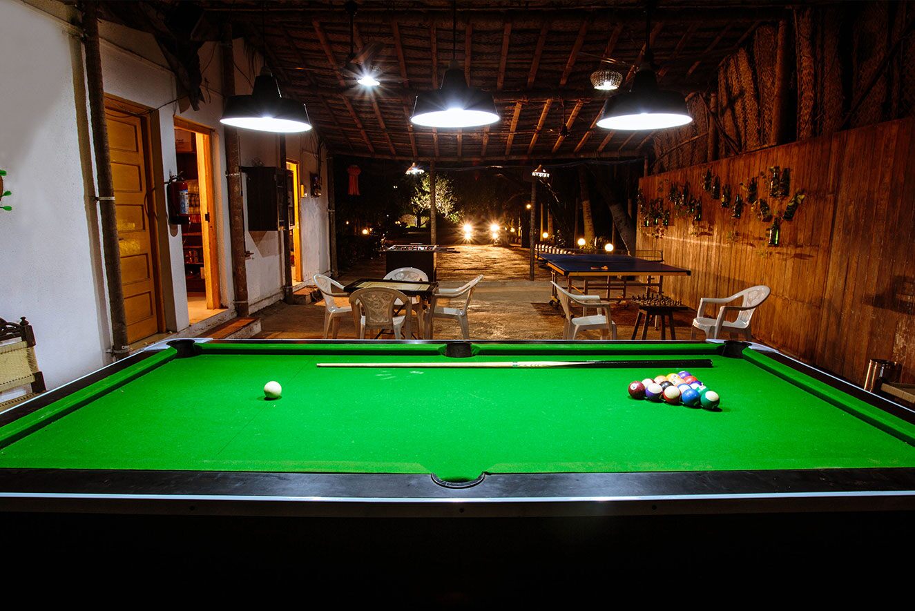 Indoor pool table at the Cottage Homestay in Alibaug